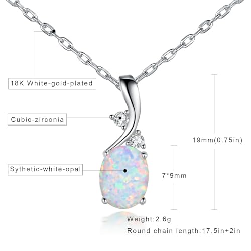 VOLUKA Created Opal/Amethyst/Mystic Topaz Pendant Necklace for Women,18K White/Rose Gold Plated Chain Wedding Engagement Jewelry Gift - color: C-Oval necklace-white gold plated