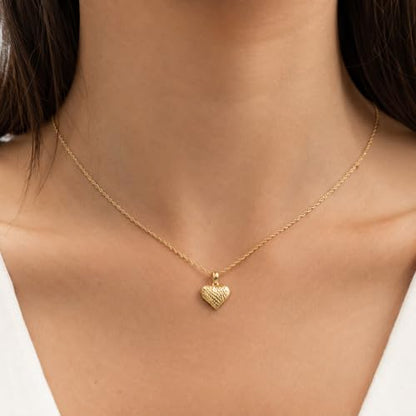 Gold Puffed Heart Charm - 14/10 Karat Gold - High Polish Diamond-Cut Pendant - 3D Jewelry - Great for Gifts - size: Medium