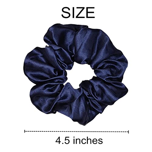6 Pcs Satin Silk Scrunchies - Soft Hair Ties, Fashion Bands, Bows, Ropes, Elastic Bracelets, Ponytail Holders for Women and Girls (4.5 Inch, Navy Blue) - color: Navy Blue