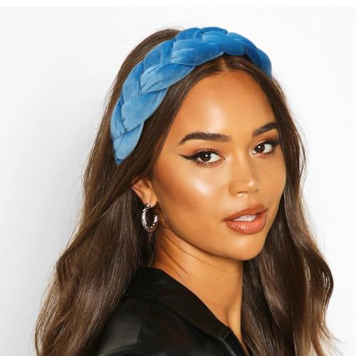 DRESHOW Braided Headbands for Women Velvet Hair Hoop Elastic Criss Cross Hair Bands Accessories - color: 01 Pc Velvet Braided: Lake Blue