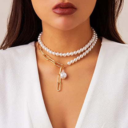 Pearl Choker Necklace for Women Faux Pearl Layered Necklace Big Chunky Pearl Fashion Jewelry Gift for Summer