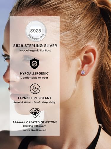 Bestyle 8mm Small Birthstone Earrings for Women with Hypoallergenic Sterling Silver Post,Sparkle Heart/Round Womens Studs Earrings, Great Birthday/Christmas/Anniversary Jewelry for Wife Mother - color: 02. Feb. Amethyst-Heart