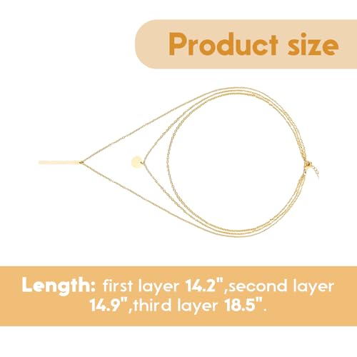 Necklace for Women with Circle and Bar Pendants Layered Jewelry Versatile Design - color: golden