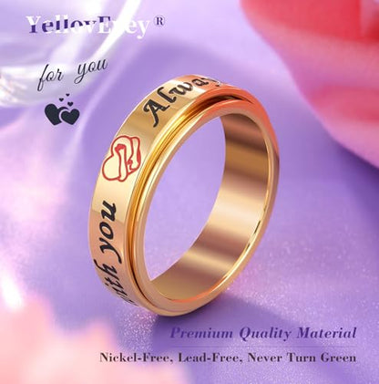 Fidget Spinner Ring for Women - 18K Gold Plated Stainless Steel Hug Ring with Always with You Message - Anniversary Engagement Birthday Graduation Gifts - color: Gold