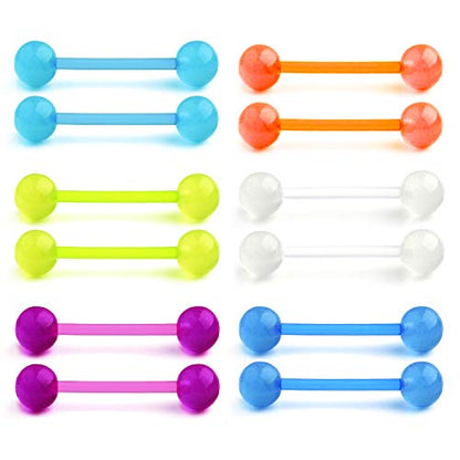 MODRSA 14g 16g Nipple Rings Tongue Rings 14 Gauge Surgical Steel Nipple Bar Barbell 14mm 16mm 18mm Silver Rose Gold Black Tongue Piercing Jewelry for Women Men - color: C2 - Plastic - Glow in Dark 16mm