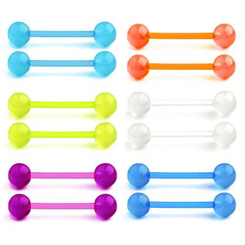 MODRSA 14g 16g Nipple Rings Tongue Rings 14 Gauge Surgical Steel Nipple Bar Barbell 14mm 16mm 18mm Silver Rose Gold Black Tongue Piercing Jewelry for Women Men - color: C2 - Plastic - Glow in Dark 16mm