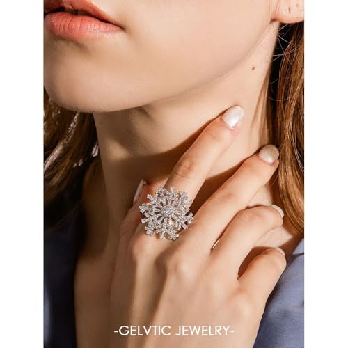 Cocktail Rings Silver Rose Flower Ring for Women Adjustable 18K Gold Plated Snowflake Open Wrap Wedding Statement Valentine Gift for Lover Wife Christmas - style: JZ06 Flower Ring-Rose