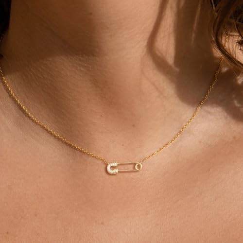 HANLI 14K Gold Plated Necklaces for Women - Dainty Butterfly, Star of David, Moon and Star, Sun, Lotus, Infinity, Hummingbird, Bee,Boots,Chill,Sunflower Pendant Designs - Elegant Jewelry for Women - color: Paperclip CZ