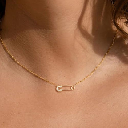 HANLI 14K Gold Plated Necklaces for Women - Dainty Butterfly, Star of David, Moon and Star, Sun, Lotus, Infinity, Hummingbird, Bee,Boots,Chill,Sunflower Pendant Designs - Elegant Jewelry for Women - color: Paperclip CZ