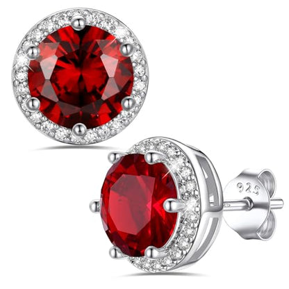 Bestyle Authentic 925 Sterling Silver 2 Carat Birthstone Earrings for Women, More Sparkle Heart/Round Solitaire Diamond Studs Earrings, Great Birthday/Christmas/Anniversary Jewelry for Wife Mother - color: 01. Jan. Garnet-Round