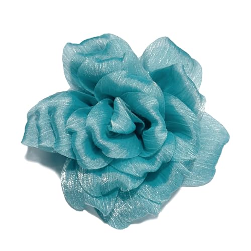 Flash Camellia Flower Brooch Pin for Women Men Elegant Texture Fabric Dahlia Rose Floral Brooches Lapel Pins Dainty Wedding Holiday Party Costume Dress Accessories Jewelry - color: Cyan