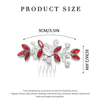 Catery Rhinestone Bride Wedding Hair Comb Red Crystal Side Comb Bridal Hair Piece Clips Headpiece Bridesmaid Hair Accessories for Women and Girls - color: Red