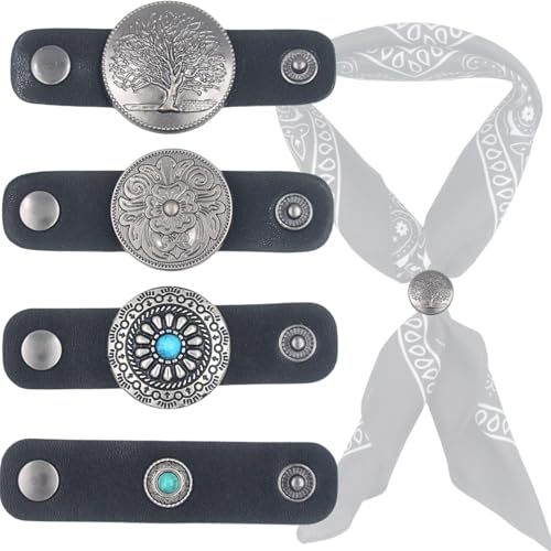 PEARLY JUN 4Pcs Western Bandana Scarf Ring Neckerchief Slide Buckle for Men Women Silk Scarves Cowboy Accessories - color: Silver a