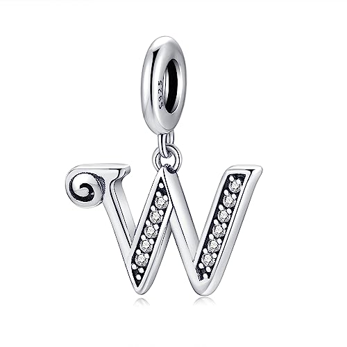 BETTY&SARAH 925 Sterling Silver Letter Charms for Bracelets and Necklace Alphabet Initial Pendant Jewelry Gift for Women - color: Pendant W