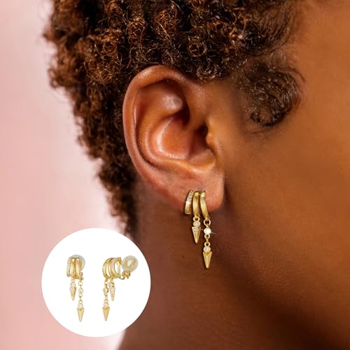 Clip On Earrings for Women Chain Moon Star Cross Hoop Dangle Earring No-Pierced Gold Silver - color: Dangle,Gold tone