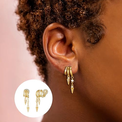 Clip On Earrings for Women Chain Moon Star Cross Hoop Dangle Earring No-Pierced Gold Silver - color: Dangle,Gold tone