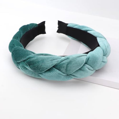 DRESHOW Braided Headbands for Women Velvet Hair Hoop Elastic Criss Cross Hair Bands Accessories - color: 01 Pc Velvet Braided: Lake Green