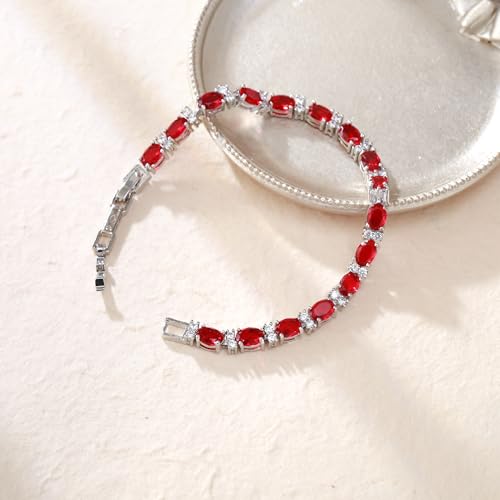 Crysdue Wedding Bridal Bracelets for Brides, Cubic Zirconia Tennis Birthstone Jewelry Gift for Women Prom - style: C_Red 8“
