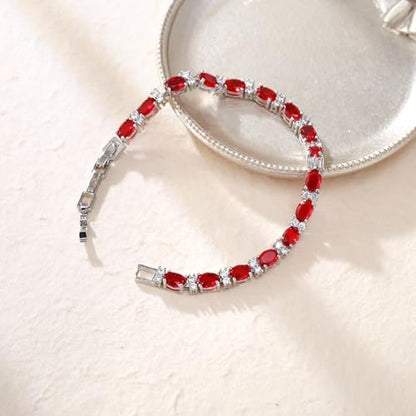 Crysdue Wedding Bridal Bracelets for Brides, Cubic Zirconia Tennis Birthstone Jewelry Gift for Women Prom - style: C_Red 8“