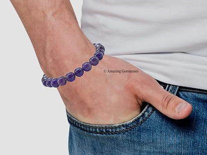Amazing Gemstone Amethyst Crystal Bracelet for Women Men's Gifts - Protection Healing Crystal Bracelet - 8mm Gemstone Beaded Stretchable Bracelet Pulseras Para Hombres Mujer Stocking Stuffers Mothers Day Gift - color: Amethyst