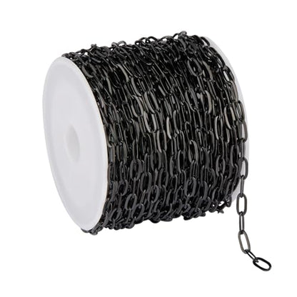 UMAOKANG 32.8 Feet Black Paperclip Chain for Jewelry Making Black Plated Brass Jewelry Chain Roll Handmade Necklace Bracelet DIY Jewelry Chains Bulk - color: Black Paperclip