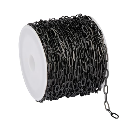 UMAOKANG 32.8 Feet Black Paperclip Chain for Jewelry Making Black Plated Brass Jewelry Chain Roll Handmade Necklace Bracelet DIY Jewelry Chains Bulk - color: Black Paperclip