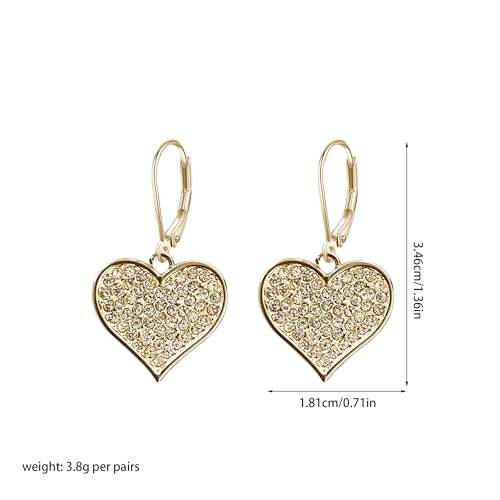 Sparkling Rhinestone Heart Hoop Earrings for Women Charming Heart-Shaped Huggie Earrings Valentine Day Jewelry - color: Gold