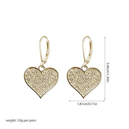 Sparkling Rhinestone Heart Hoop Earrings for Women Charming Heart-Shaped Huggie Earrings Valentine Day Jewelry - color: Gold