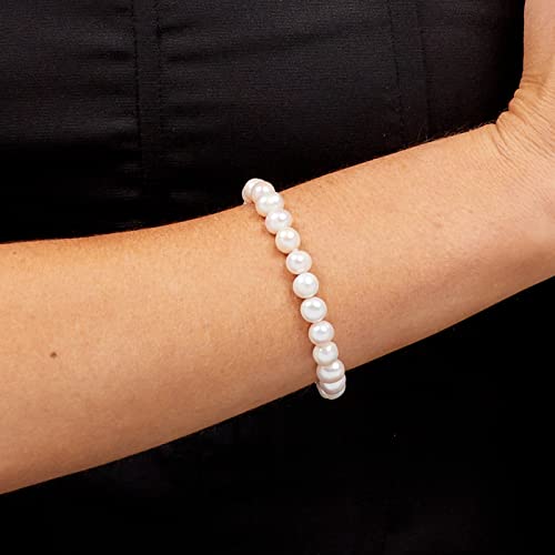 Handmade Women's Pearl Bracelet 7-8mm Freshwater Cultured Pearl Elasticated Bracelet Length 7.5In - color: White