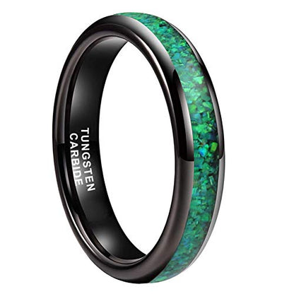 TUTISS 4mm Silver/Black Tungsten Rings for Women Men Engagement Wedding Bands Genuine Blue Green Galaxy Opal Inlay Domed Polished Comfort Fit - color: 4mm Black Tungsten Green Opal