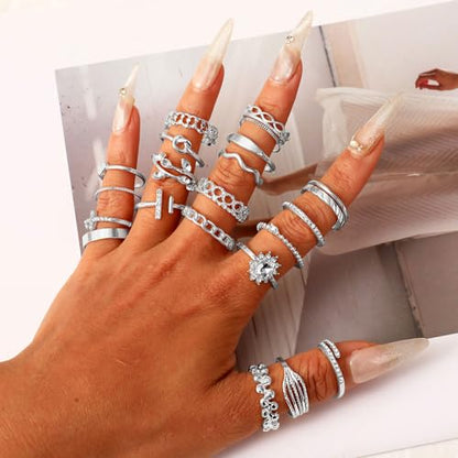 CHICUTIE Gold Knuckle Rings Set For Women Stackable Joint Finger Midi Rings Dainty Cubic Crystal Zirconia Simple Hollow Twist Cute Rings Pack Jewelry Gift - style: 43pcs Silver