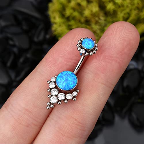 G23 Solid Titanium Belly Button Rings for Women Bezel Cluster 14G Implat-Grade Hypoallergenic Navel Rings Cute 14g Belly Rings - color: B-Blue Opal