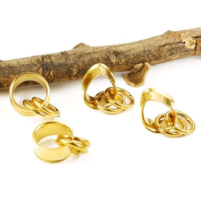 2 Pairs Stainless Steel Ear Plugs Tunnels Set with 2 Stacked Rings, Round & Teardrop Gauges for Ears, Hypoallergenic Surgical Steel Ear Stretcher Expander Body Jewelry - color: Gold, size: 10mm(00g)