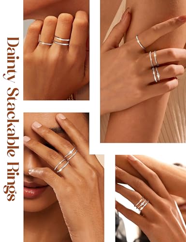 CASSIECA Non Tarnish Gold Rings for Women Dainty Marquise Stack Rings Set | 14K Gold Plated,Stackable Ring Set,Thin Thumb Wedding Band Ring,Marquise Engagement Statement Ring,Waterproof,Jewelry Gifts - color: Silver