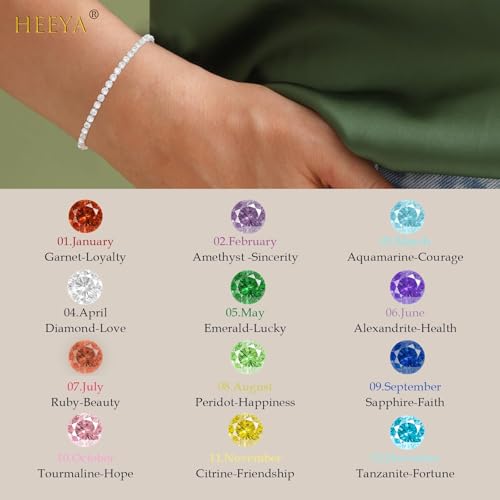 HEEYA Birthstone Silver/Gold Plated Tennis Bracelets, Adjustable 4mm CZ Tennis Bracelets for Women, Fashion Jewelry Wedding Gift Size 6.8 inch+1 inch Extender - color: 04 April Diamond