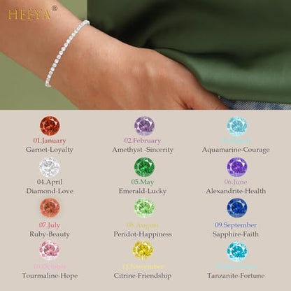 HEEYA Birthstone Silver/Gold Plated Tennis Bracelets, Adjustable 4mm CZ Tennis Bracelets for Women, Fashion Jewelry Wedding Gift Size 6.8 inch+1 inch Extender - color: 04 April Diamond
