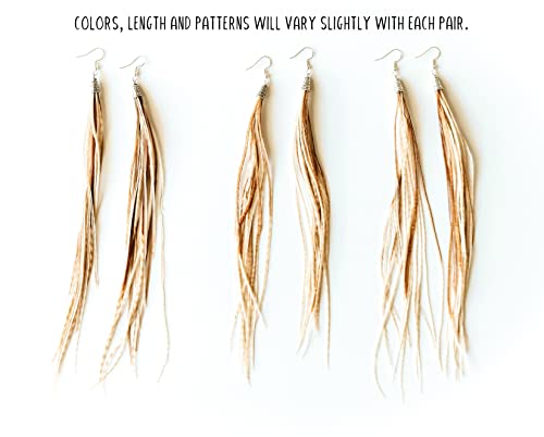 Bohemian handmade long lightweight feather dangle earrings for women - color: Ginger