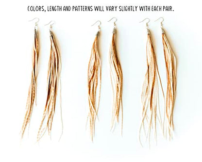 Bohemian handmade long lightweight feather dangle earrings for women - color: Ginger