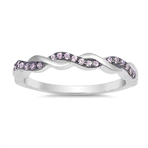 CHOOSE YOUR COLOR Sterling Silver Infinity Knot Ring - color: Pink (Simulated Topaz)