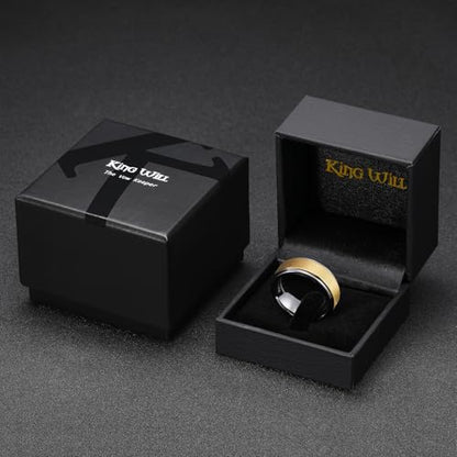 King Will Classic Tungsten Carbide Ring Brushed Two Grooved Center Hammered Design Mens Wedding Band for Men | Black/Silver/Gold, 8mm, Men's Wedding Band, Grooved, Comfort Fit, Everyday Wear - color: C-Gold&Sliver 8mm