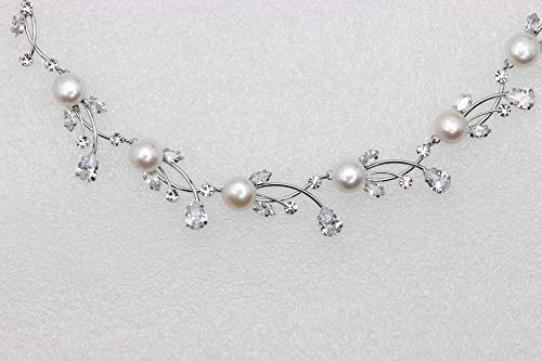 Faship Genuine 10mm Freshwater Pearls Floral Necklace Earrings Set | Premium CZ Crystal, Gorgeous, Sparkling - color: Clear