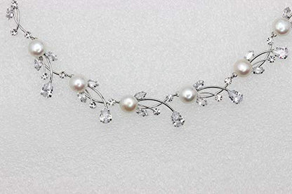 Faship Genuine 10mm Freshwater Pearls Floral Necklace Earrings Set | Premium CZ Crystal, Gorgeous, Sparkling - color: Clear