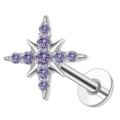 1pcs 16G 18G G23 Titanium Threadless Labret Studs Push-in Labret Lip Cluster Tragus Helix Conch Lobe Rook Cartilage Push Back Piercing Jewelry Earring - style: style A-purple