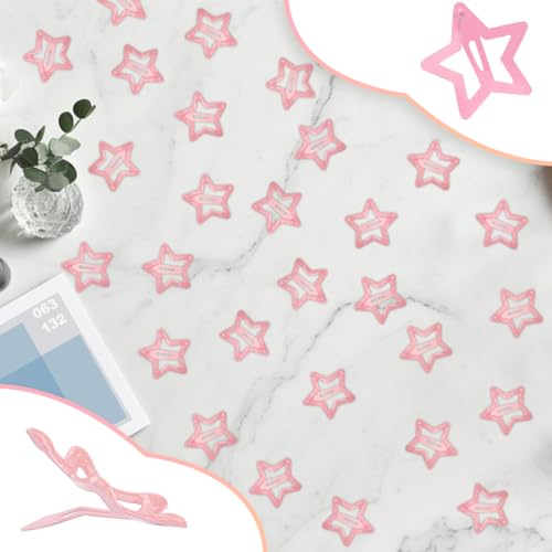 ELANE 70 Pcs Glitter Star Snap Hair Clips for Women Girl,Cute Hair Barrettes for Women Fine Thin Hair Accessories DIY (Glitter-pink) - color: Glitter-pink