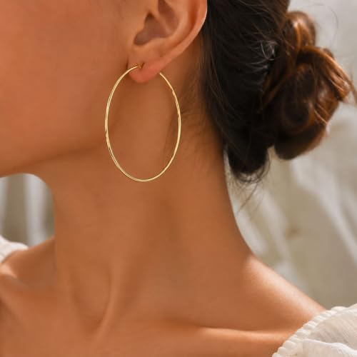Big Chunky Gold Hoop Earrings for Women Beaded Large Statement Earrings Lightweight Fashion Jewelry Daily Wear Party Gift - color: E1:Gold 5cm