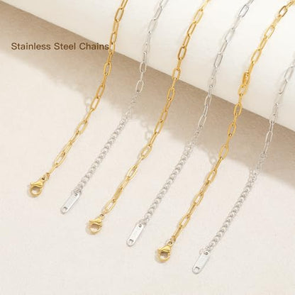 Swyabi 20 PCS Paperclip Necklace Bracelet Chains Bulk for Jewelry Making | 18K Stainless Steel, Gold Plated, Silver, with Extender, No Fade, No Rust, Adjustable, for Men Women DIY - color: 3x7.5mm Gold Silver