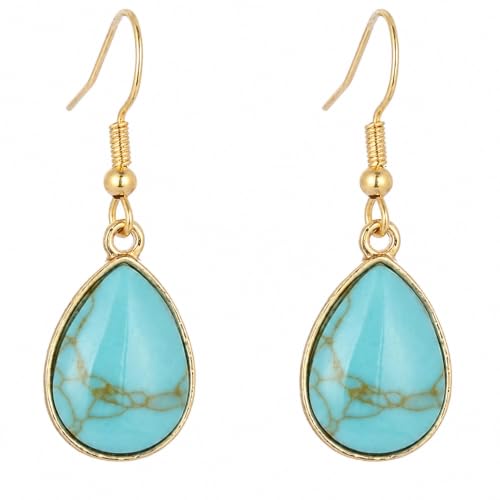 Turquoise Earrings for Women,Small Dangle Earrings,Boho Turquoise Earring with Teardrop Dangle Western Accessories - color: Gold