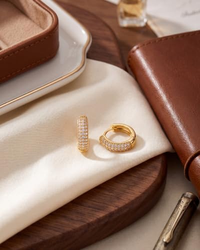 MUMREUES Gold Earrings for Women Trendy 14K Gold Plated Hoop Earrings Small Hoop Huggie Earrings Cubic zirconia Cute Simple Minimalist Dainty Hypoallergenic Jewelry Gifts for Her