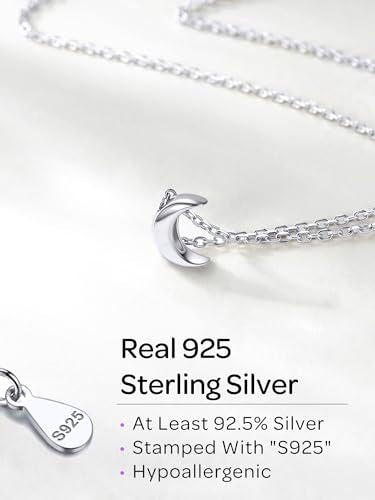 ChicSilver 925 Sterling Silver Cross/Heart/Butterfly/Star/Moon Necklace for Women, Hypoallergenic Dainty Small Silver Pendant Necklaces (with Gift Box) - style: 05.Moon