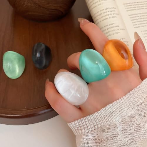 Kokoma Resin Statement Ring for Women Chunky Oval Dome Ring | Geometric Rings, Stackable Accessory, Fashion Jewelry, Daily Wear - color: White